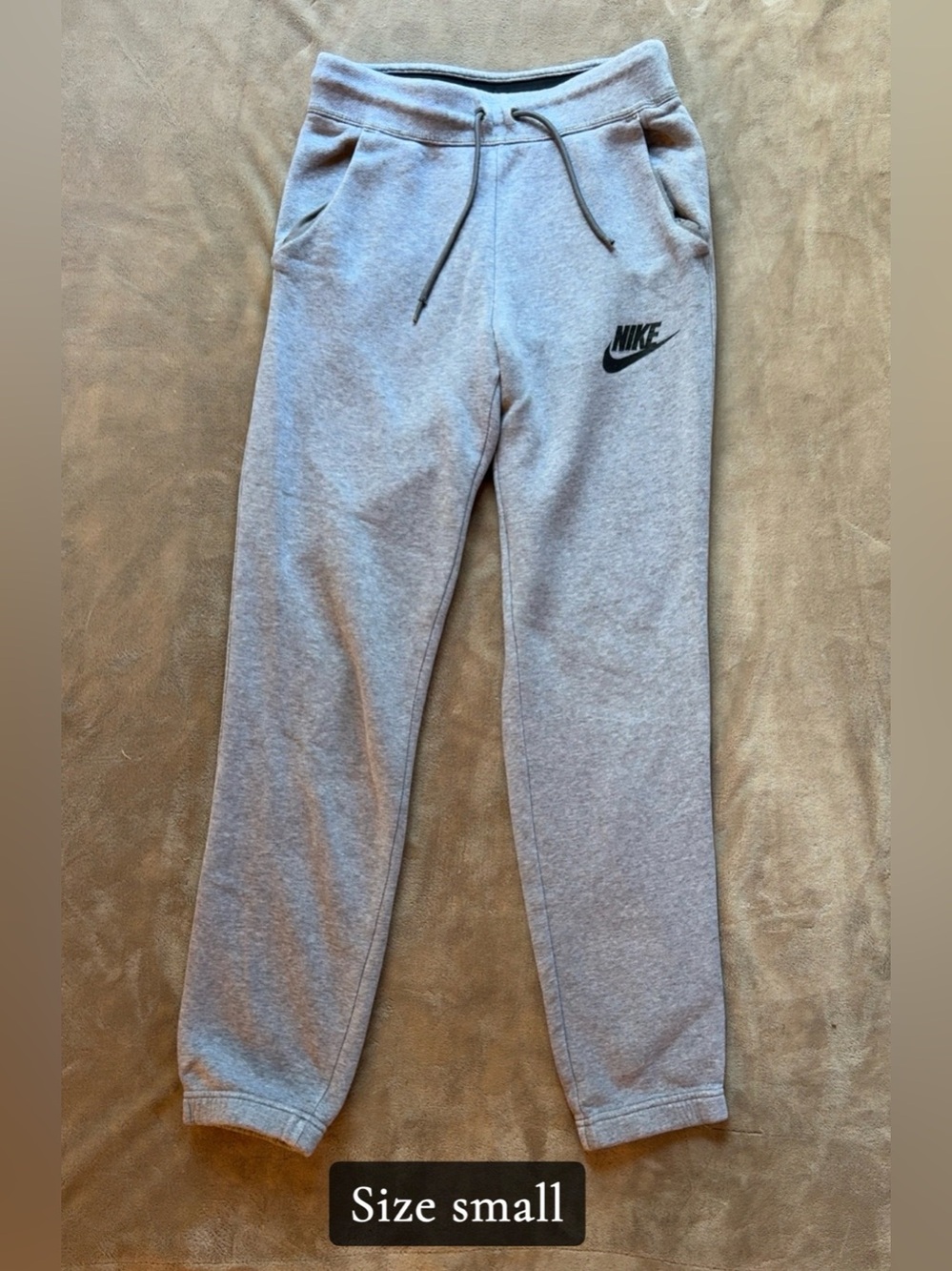 Nike Light Gray Fleece Joggers with Black Logo